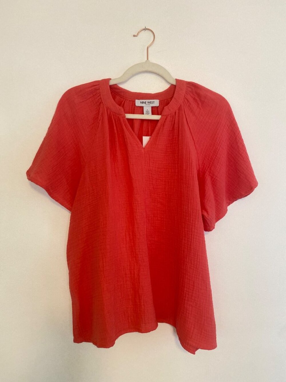 NWT Nine West Women’s Coral Short-Sleeve Textured Top Size S 100% Cotton - Picture 2 of 6